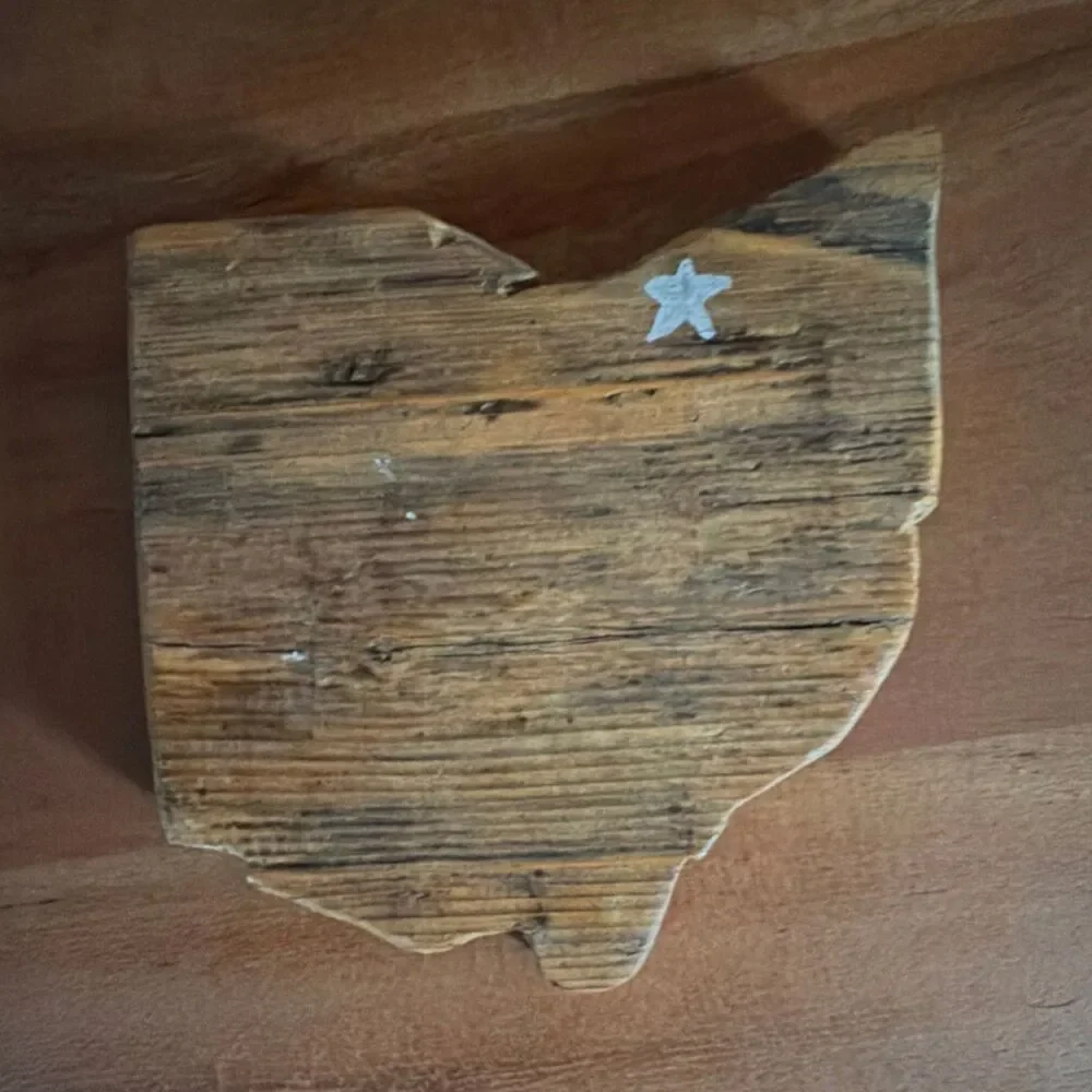 Rustic Ohio State-Shaped Wood Coaster Set of 3 with Cleveland Star Detail